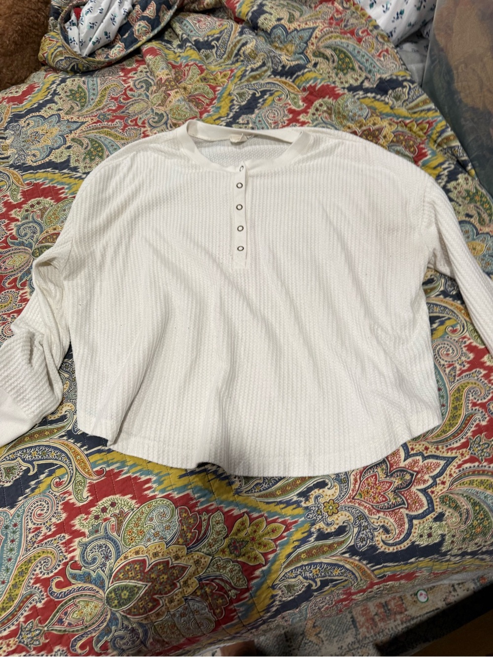 White Crow White Waffle-Knit Henley Long Sleeve